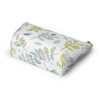 Watercolor Tossed Leaves Accessory Pouch w T-bottom in Aqua